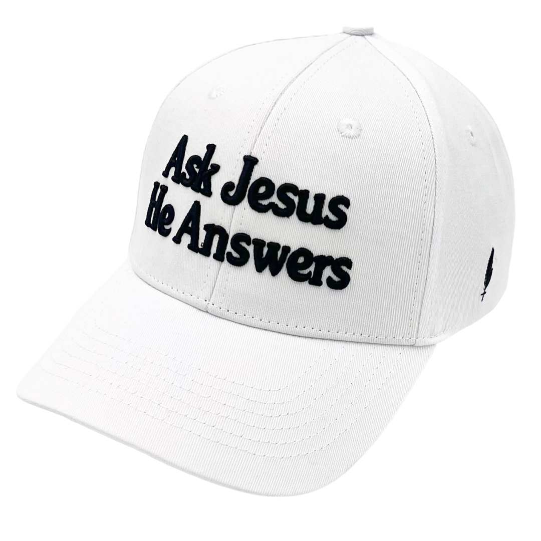 Ask Jesus He Answers Cap - White