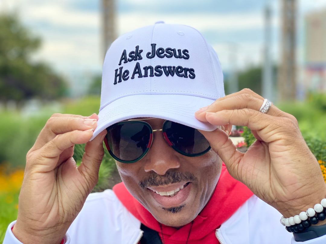 Ask Jesus He Answers Cap - White